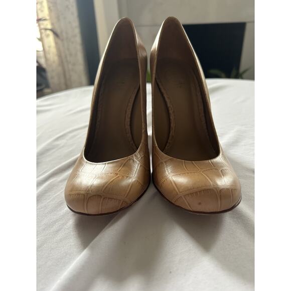 Tory Burch Bria Americana Croc Round Toe Heels Pumps Womens Size 6.5M Tan - Picture 3 of 10